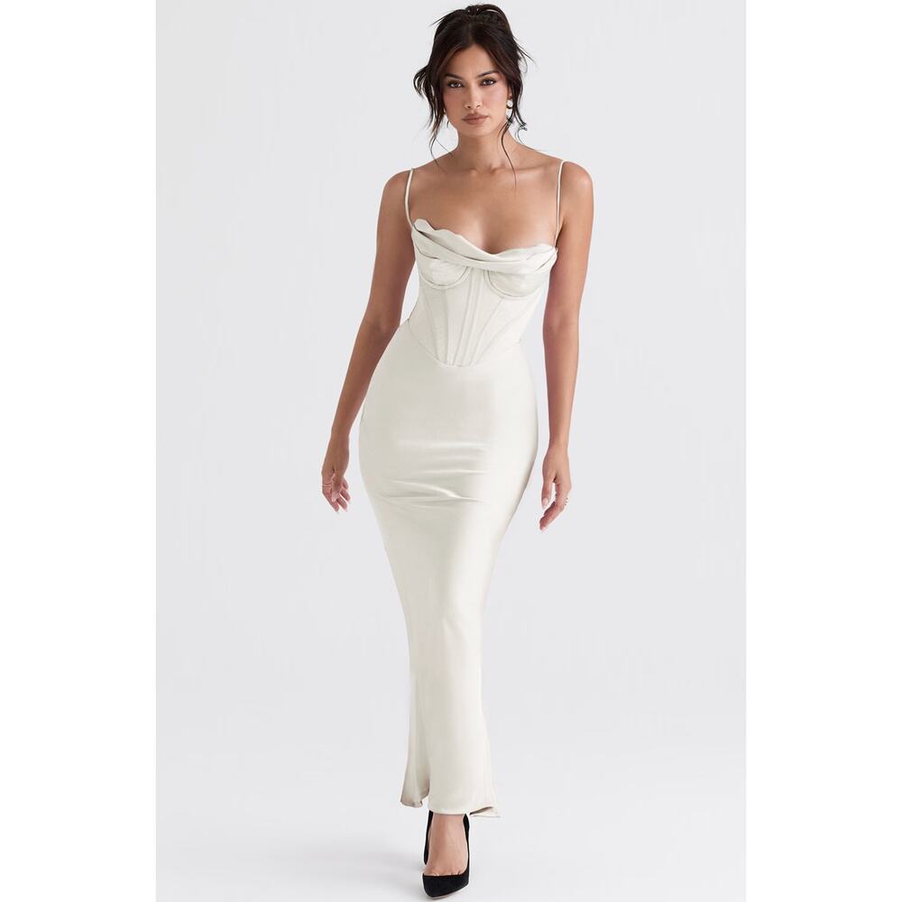 House of CB Ivory Charmaine Corset Midi Dress Size Medium
